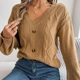 thumbnail image 6 of Oksale Womens V Neck Peplum Sweaters Trendy Ruffle Hem Waist Sweater Loose Long Sleeve Knit Jumpers Fall Winter Pullover Elegant Soft Bussiness Tops Khaki M, 6 of 8