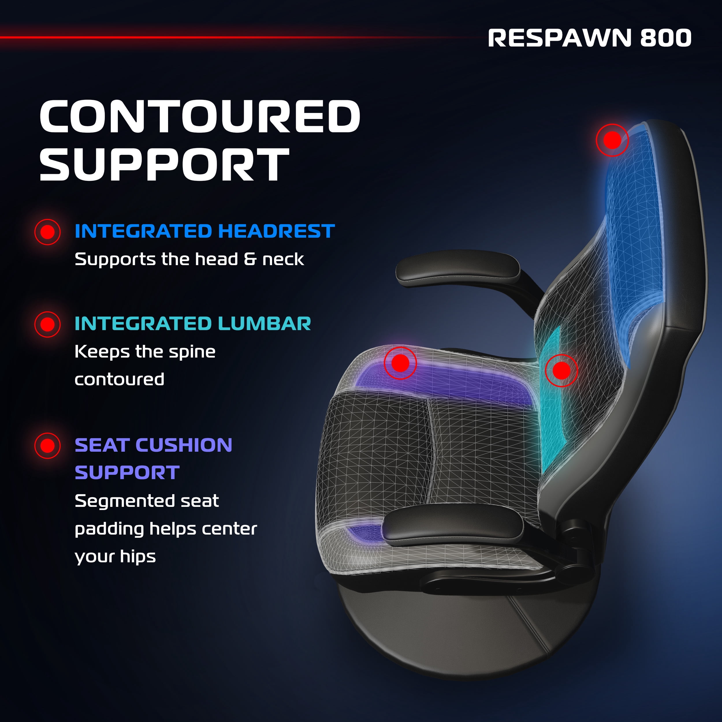 RESPAWN 800 Swivel Rocker Gaming Chair - Ergonomic Floor Gaming Seat with Lumbar Support, Flip Up Armrest, High Back, Pedestal Base, Comfortable No Wheels Console Video Game Rocker Chair - Gray