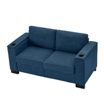 Modern 2 Seaters Sofa, Polyester Upholstered Loveseat Couch with Cup Holders and Storage for Living Room Office Apartment
