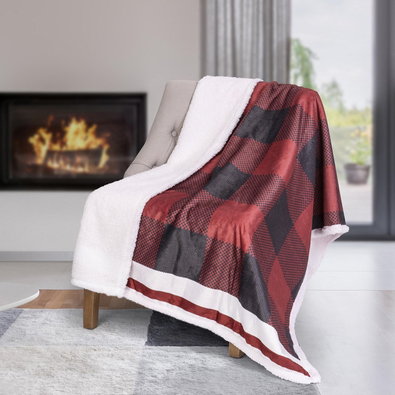 Safdie & Co. Premium Ultra Soft Throw Blanket with Sherpa Reverse Buffalo Plaid Knit
