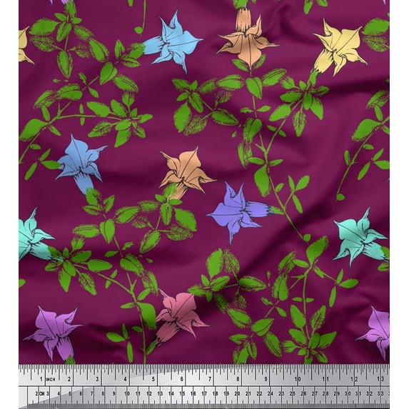 Soimoi Cotton Cambric Fabric Leaves & Bell Floral Print Fabric by Yard 56 Inch Wide