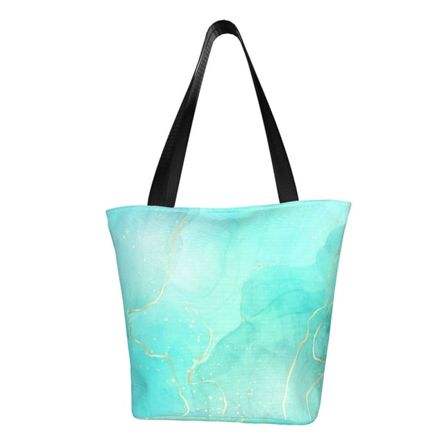 Fotbe Cyan Mint Marble Bolsa de Playa con Estampado, Bolsa de Hombro, Bolsa de Mano Espaciosa, Bolsa de Viaje Ligera, Bolsa de Compras Versátil