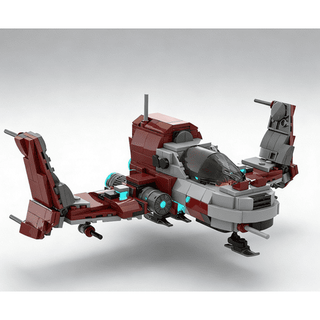 CNV No Man's Sky Starship Building Set, Red & Gray Sci-Fi Spaceship with Glowing Cyan Engines, Articulated Wings, Cockpit Canopy, Compatible with Major Building Bricks