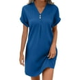 thumbnail image 2 of LADIGASU Women Casual Solid-neck Short Sleeve Dress Pocket Split Hem Strap Dress, 2 of 9