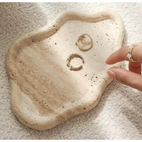 Borschely Marble Tabletop Tray for Jewelry Storage, 2 x 10 Inches