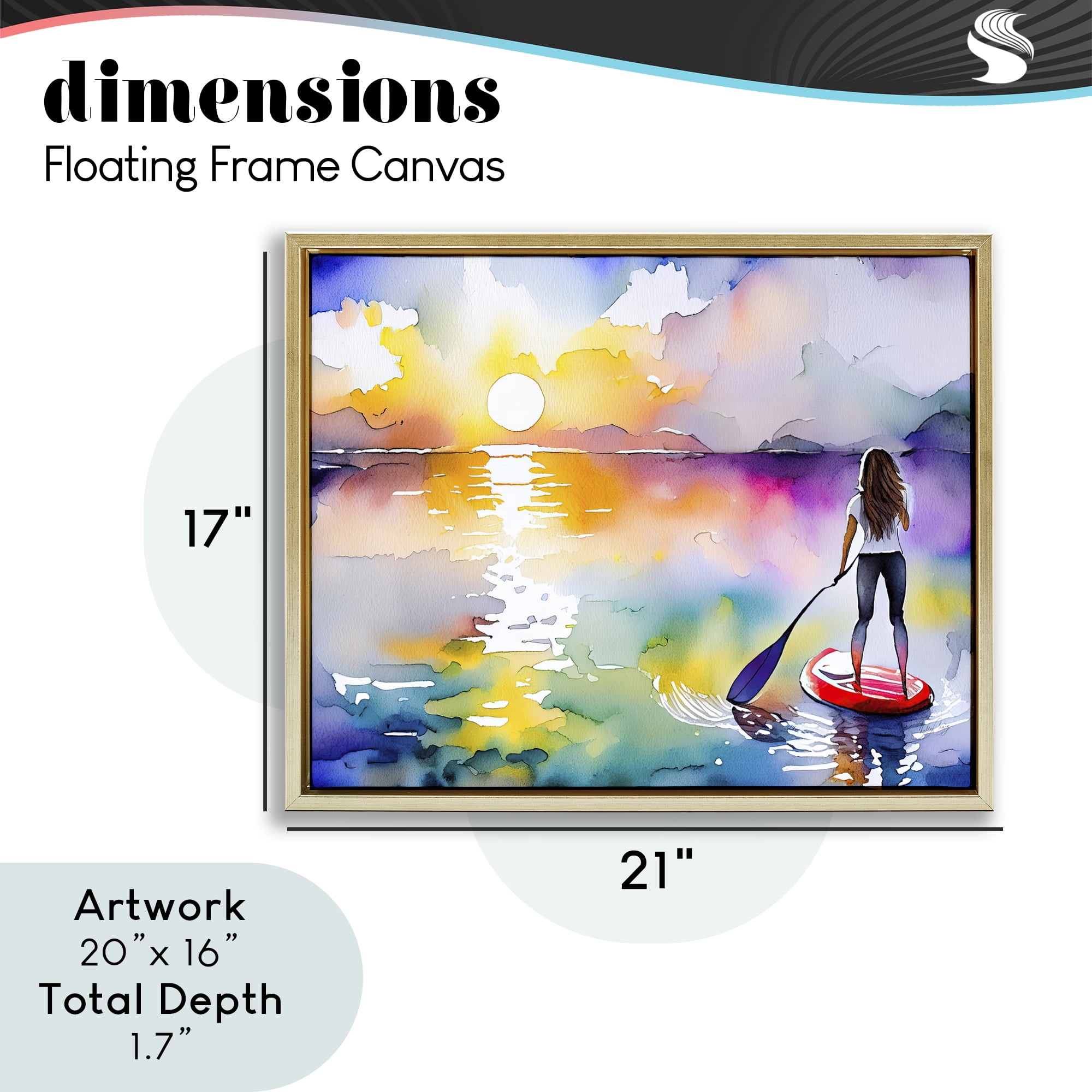 Stupell Industries Sunset Paddle Drift Gold Framed Floater Canvas Wall Art, design by Shelly Craig
