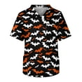 thumbnail image 2 of MLQIDK Halloween Scrub Tops Men Nurse Uniform Shirts Fun Nurse Uniforms Short Sleeve V Neck Scrub Shirts Funny Pumpkin Ghost Bat Printed Medical Scrubs White M, 2 of 4