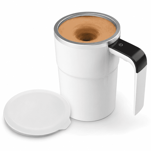 ABPETE Magnetic Self Stirring Mug with Lid, Automatic Mixing Cup, Rechargeable for Coffee, Tea, Hot Chocolate (White)