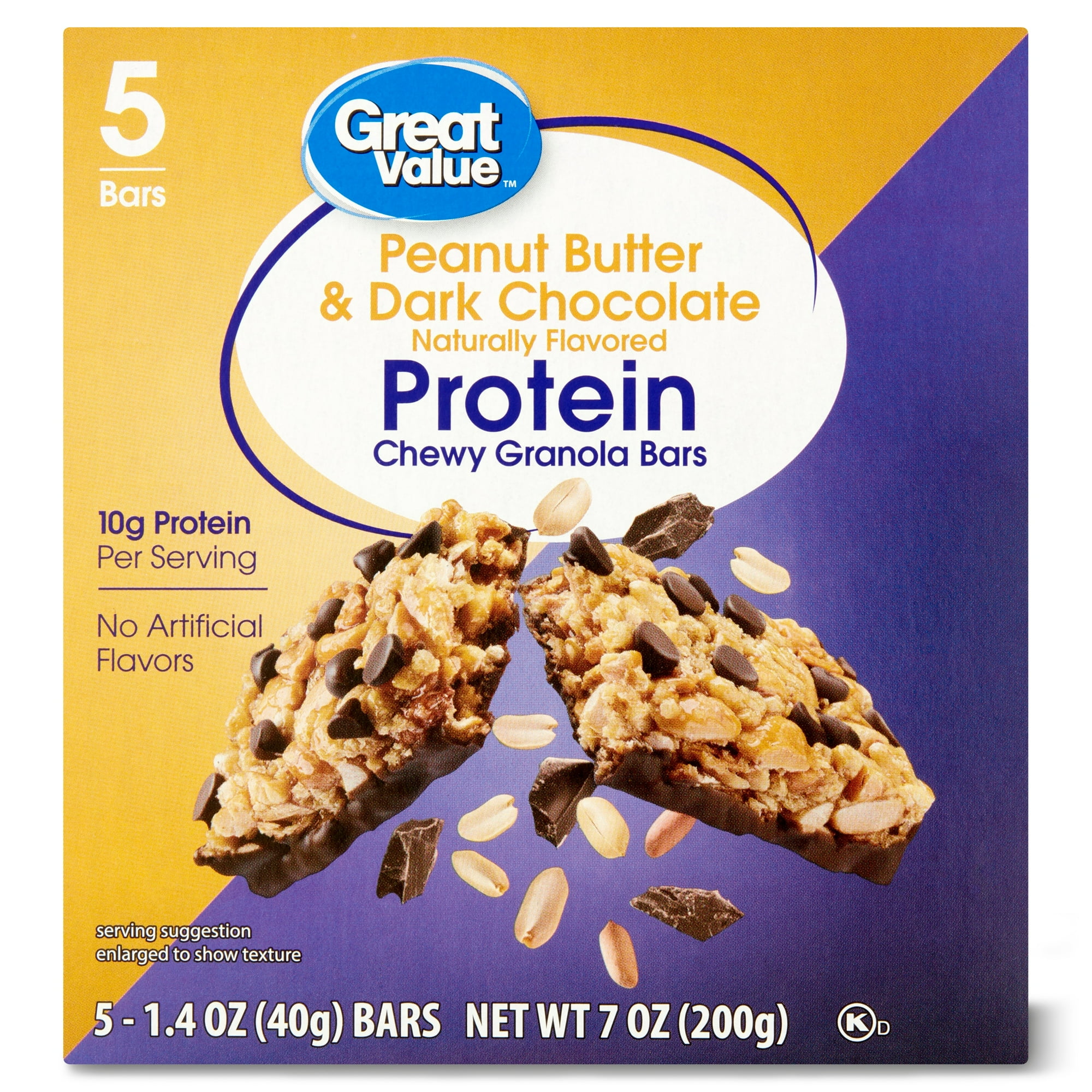 Great Value Chewy Protein Bar, Peanut Butter & Dark Chocolate, 7 oz, 5 Count