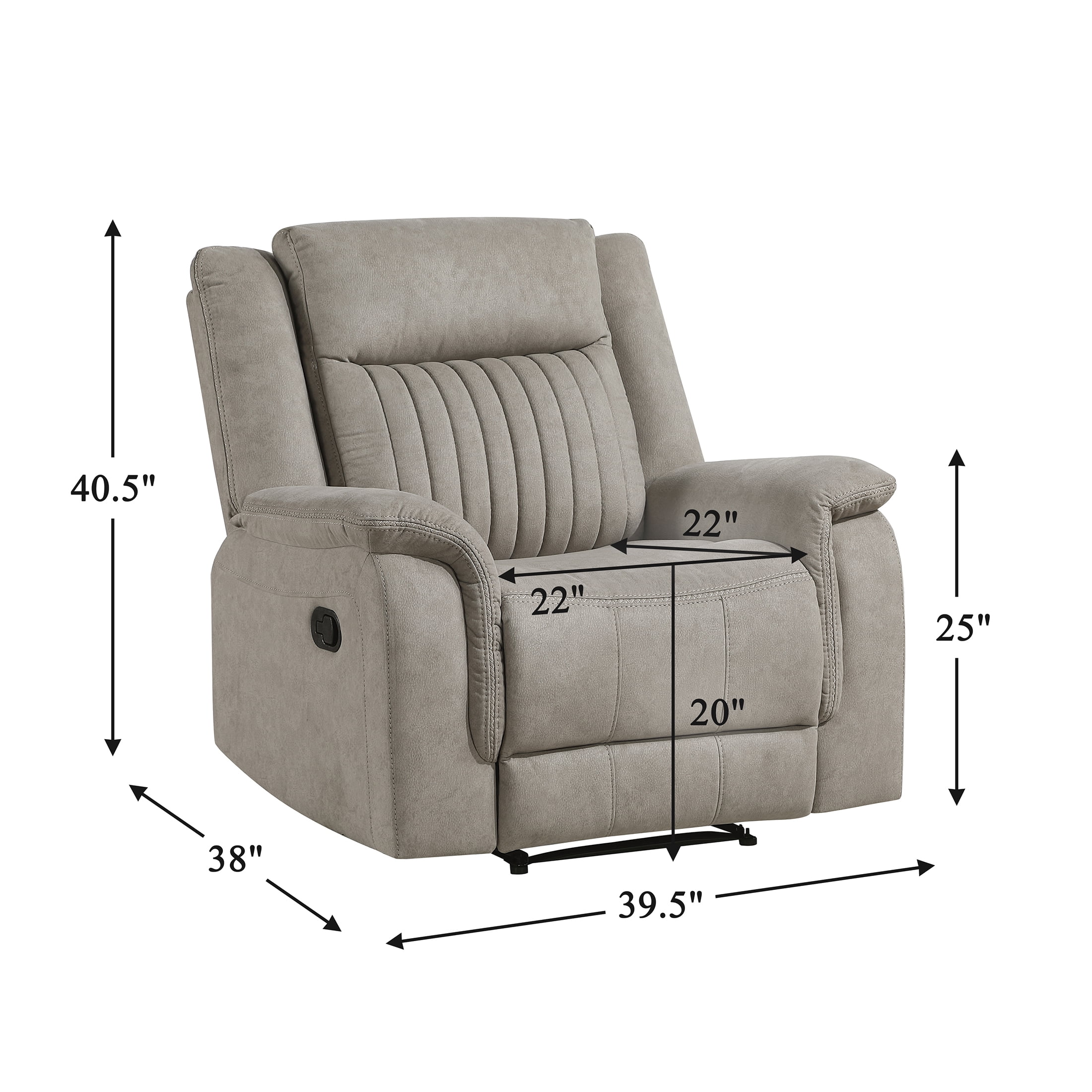 OakvillePark Virelle Microfiber Manual Reclining Chair, Dove