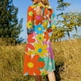 thumbnail image 5 of Colorful Happy Flower Art Print Sweetheart Knot Flared Dress Fashion Design Large Size Loose Dress Spring Summer Women Dress, 5 of 9
