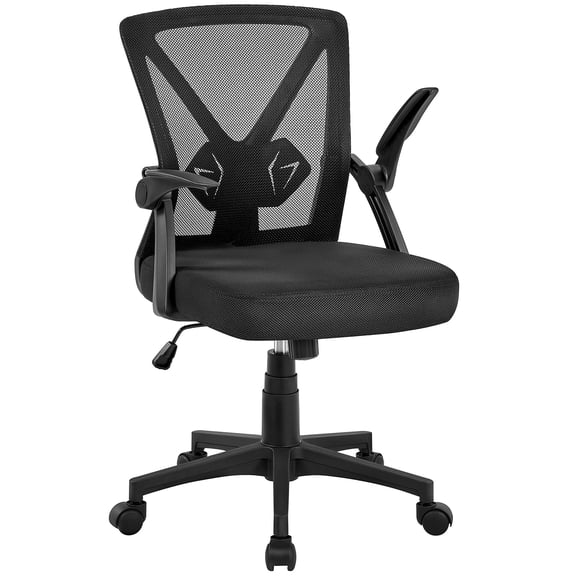 Mesh Desk Chair, Ergonomic Computer Office Chair with Wheels, Height Adjustable Swivel Flip-up Arms and Lumbar Support for Home Work Studio, Black