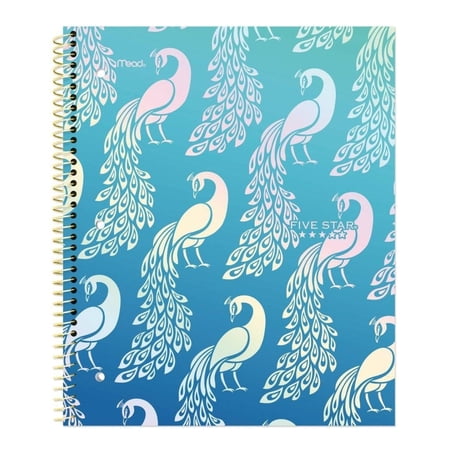 Five Star Peacock 1 Subject Wide Ruled Notebook Plus Study App, 8" x 10.5", Peacock, Poly, Spiral, 80 Sheets