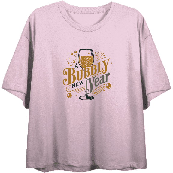 A Bubbly New Year Women's Pink Crew Neck Short Sleeve Crop Tee-Medium