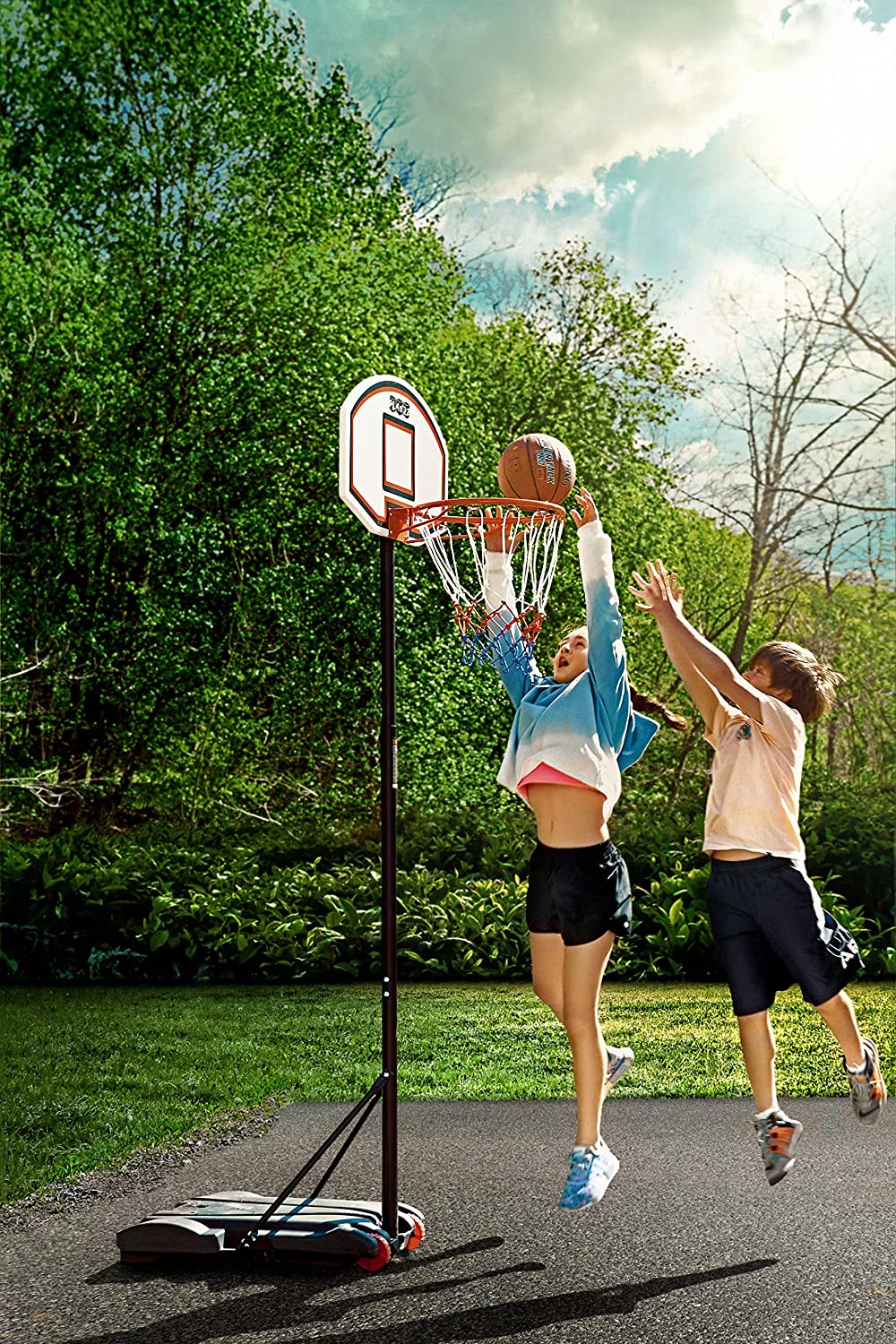 QHTER Kids Adjustable Basketball Hoop Height 5-7 FT - Portable Basketball Goals for Kids Teenagers Youth and Adults with Stand & Backboard Wheels Fillable Base - Great Indoor Outdoor Play