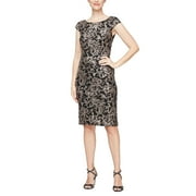 Alex Evenings Short Embroidered Sequins Sheath Dress with Cap Sleeves (Womens, Black/Copper, 10)