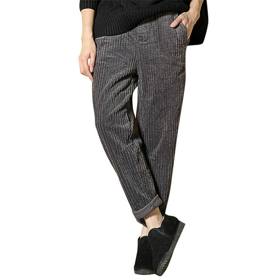 Summer Pants for Women Fashion Women Plus Size Elastic Waist Corduroy Pocket Harem Pants Long Petite Casual for Sweatpants Baggy plus Size Bottoms Warm Yoga Crib Grey L