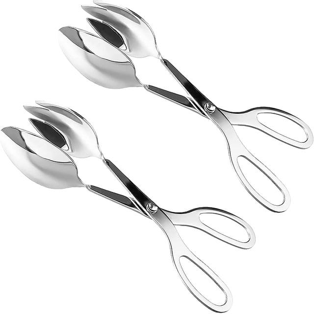 Juego de 2 pinzas de cocina de acero inoxidable, pinzas para ensalada, tijeras, pinzas para alimentos, pinzas para utensilios para pan, pasteles, buffet, barbacoa, pastelería