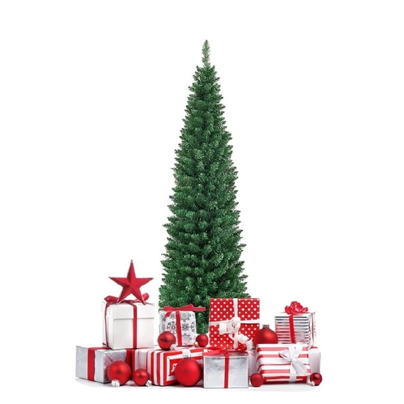 Lápiz Goflame con forma de árbol de Navidad, delgado, 1,5 m, con soporte de metal, PVC verde