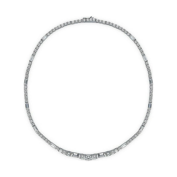 BERRICLE Sterling Silver Vintage Inspired Art Deco Round Cut Cubic Zirconia CZ Fashion Tennis Necklace for Women, Rhodium Plated, 16 inch