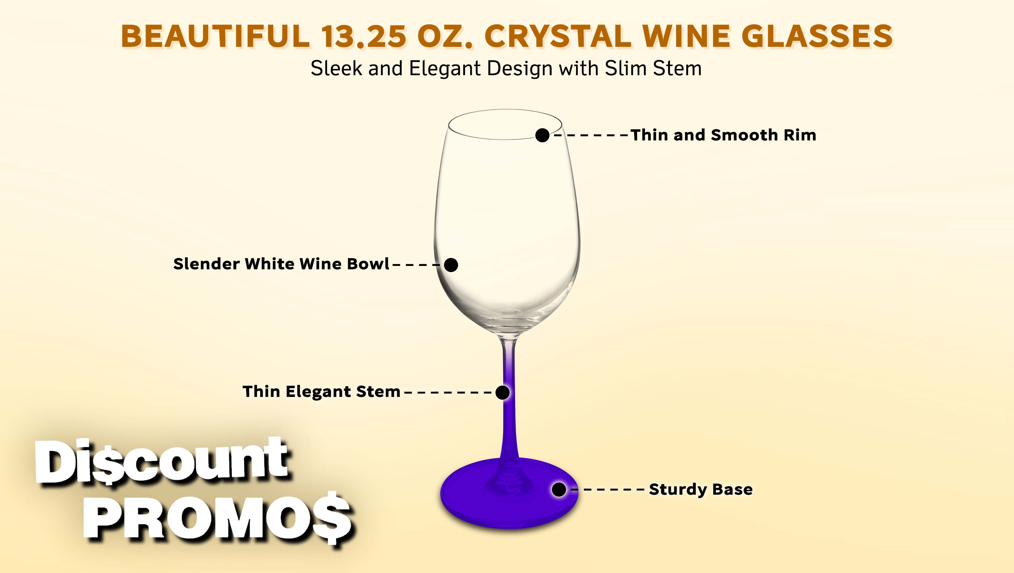 10 Crystal Wine Glasses Set, 13.25 oz. - Elegant, Lightweight, Barware - Purple