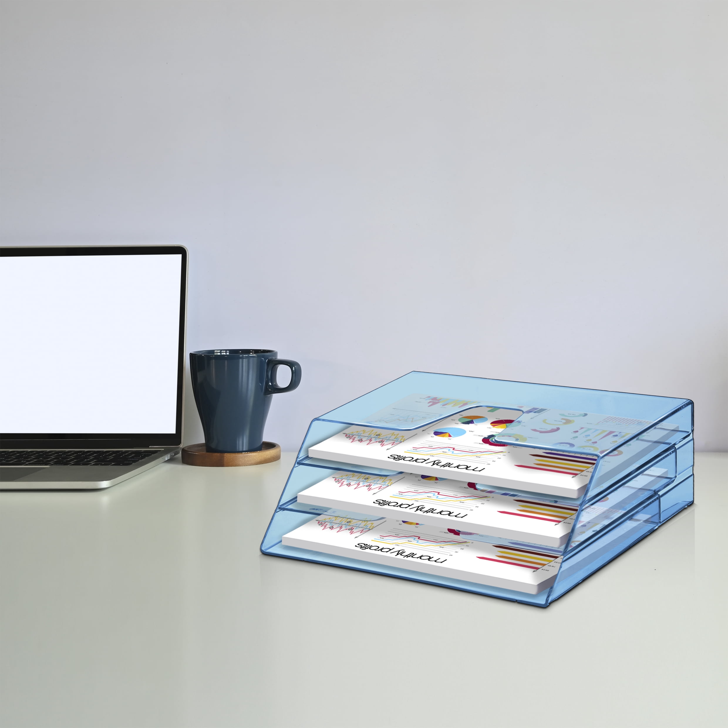 Acrimet Horizontal Triple File Folder Organizer (Clear Blue Color)