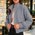 thumbnail image 5 of Yutgune Women's Cropped Plaid Jacket Zip up Stand Collar Casual Coat with Pockets Bomber Gingham Jacket Fall Workout Outerwear, 5 of 8