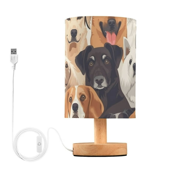 Different Breeds Dogs Bedside Desk Lamp LED Table Nightstand Lamps Warm Light Fabric Lampshade for Home Bedroom Office Living Room Decor