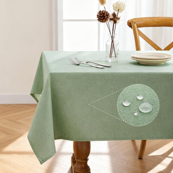 Rectangle tablecloth waterproof stain resistant, wrinkle free dining table cover, elegant linen texture for parties weddings outdoor events, fits 4-6 seat tables, 52 x 70 inches, sage green