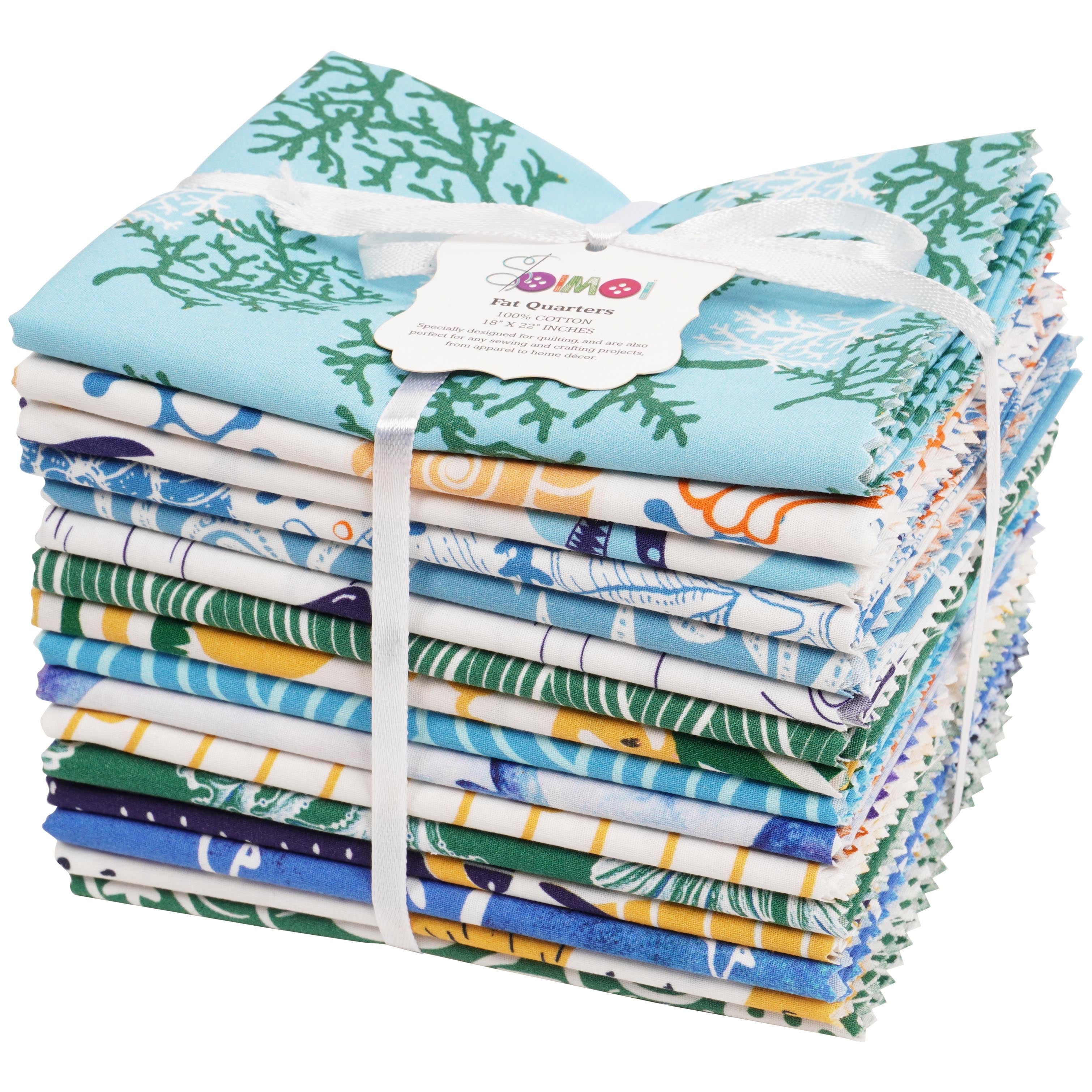 Soimoi 16 Pc Fat Quarter Bundle OceanPrint 18"x 22"DIY Patchwork-100% CottonPre-Cut Quilting Fabric Blue & Green