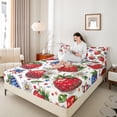 thumbnail image 4 of Manfei Boys Girls Red Strawberry Twin Sheet Sets 3pcs,USA Flag Bowknot Twin Fitted Sheet Microfiber,Stars Print Breathable Flat Sheet,Ultra Soft Home Decor, 4 of 7
