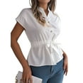 thumbnail image 2 of Blusas de Mujer con Botones, Blusas Casuales de Verano, Camisas Elegantes de para el Trabajo, Blancas, Talla L, 2 of 8