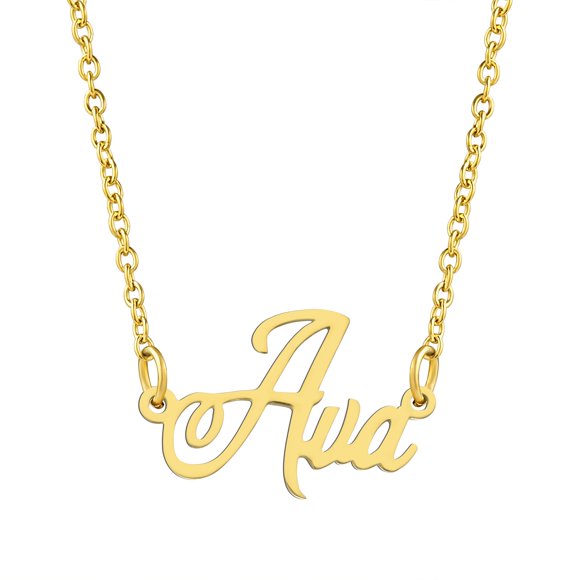 KISPER Collier Pendentif Prénom Personnalisé en Acier Inoxydable Plaqué Or 18K, Ava