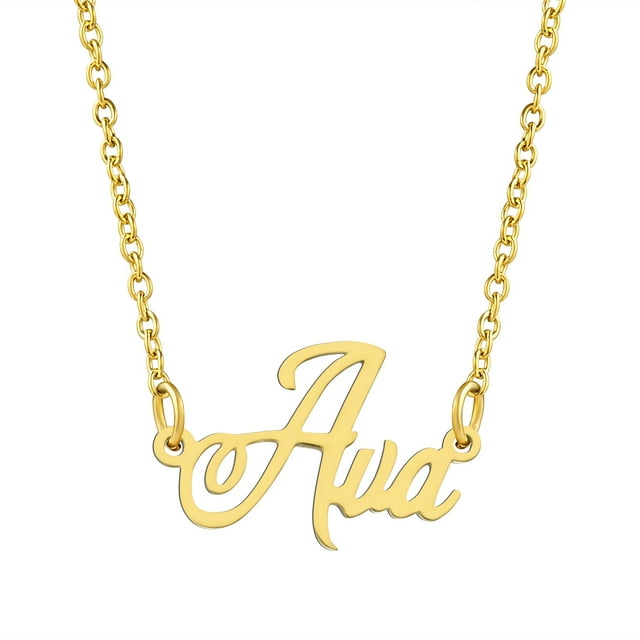 KISPER 18K Gold Plated Stainless Steel Personalized Name Pendant Necklace, Ava