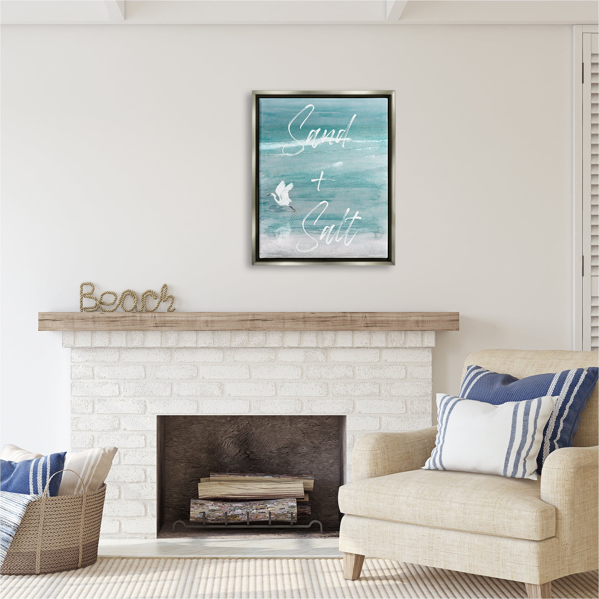 Stupell Industries Sand & Salt Beach Phrase Animals & Insects Painting Gray Floater Framed Canvas Art Print Wall Art, 25 x 31