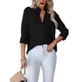 thumbnail image 5 of MLANM Womens Casual Button Down Shirts V Neck Long Sleeve Collared Office Work Blouses Tops, XL Black, 5 of 7