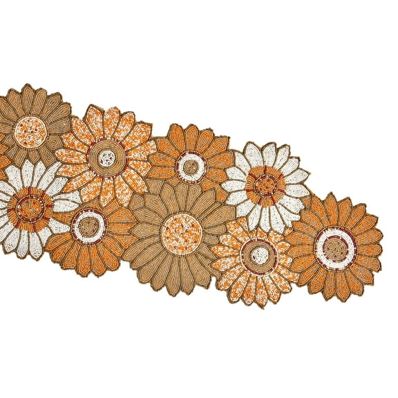 Sunflower Table Runner, Handmade Beads Table Runner, Floral Table Topper 13X36 Inches