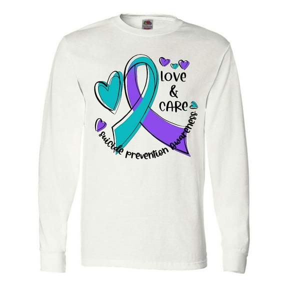 Inktastic Love and Care Suicide Prevention Awareness Ribbon and Hearts Long Sleeve T-Shirt