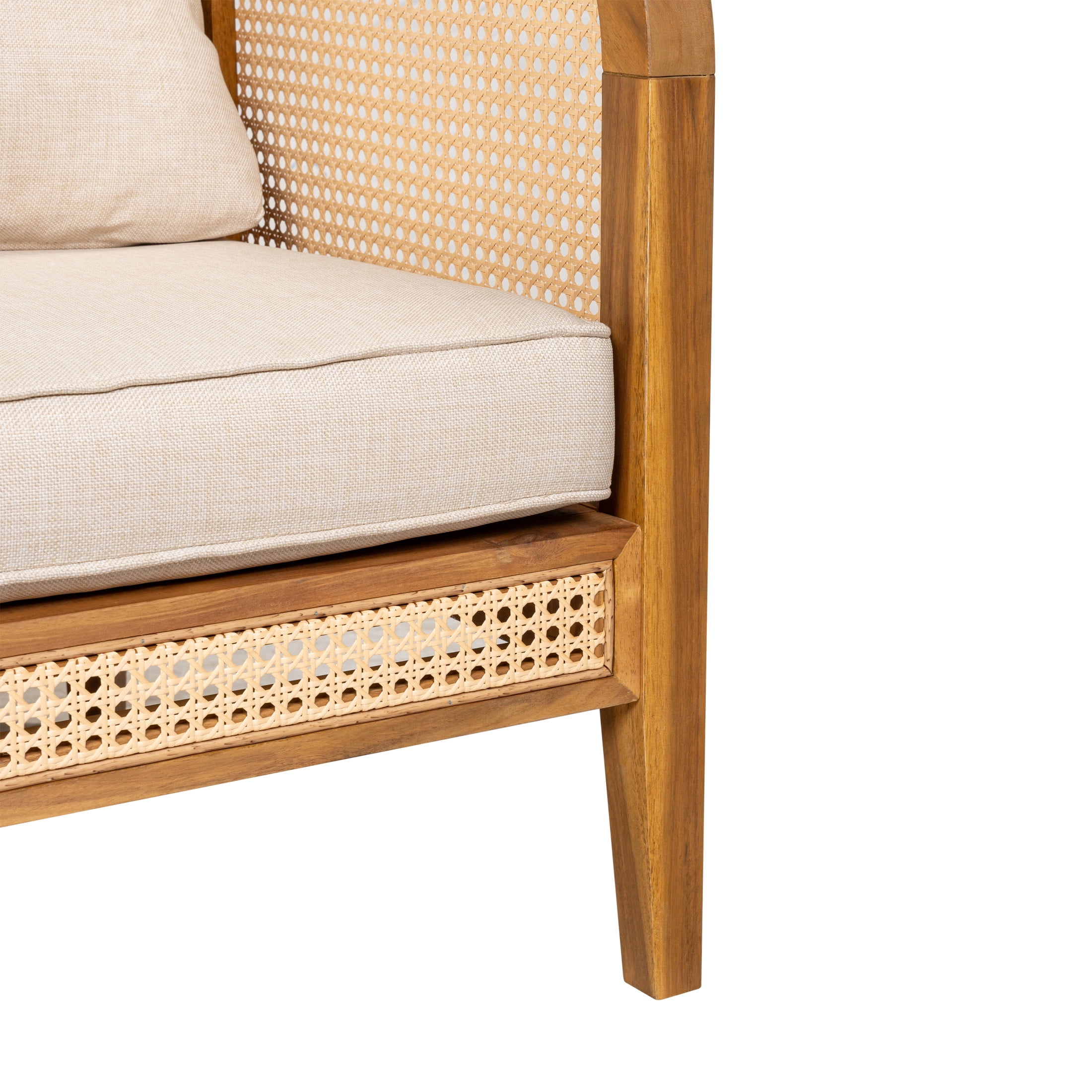 Christopher Knight Home Bohemian Outdoor Wicker Lounge Chair with Cushion, Solid Wood Frame, Beige