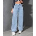 thumbnail image 4 of Women Straight Leg Jeans High Waisted Stretchy Wide Leg Boyfriend Jeans Denim Pants Light Blue XS, 4 of 10