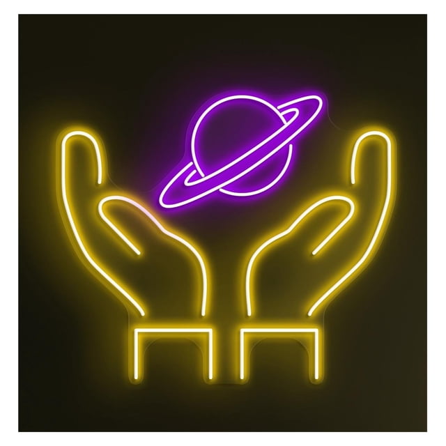 Letrero De Neón Con Luz LED Saturno Planet, Decoración Manos Para El Mundo Espacial, Bar, Cafetería, Estudio, Sala Arte, Dormitorio, Juego 52cm