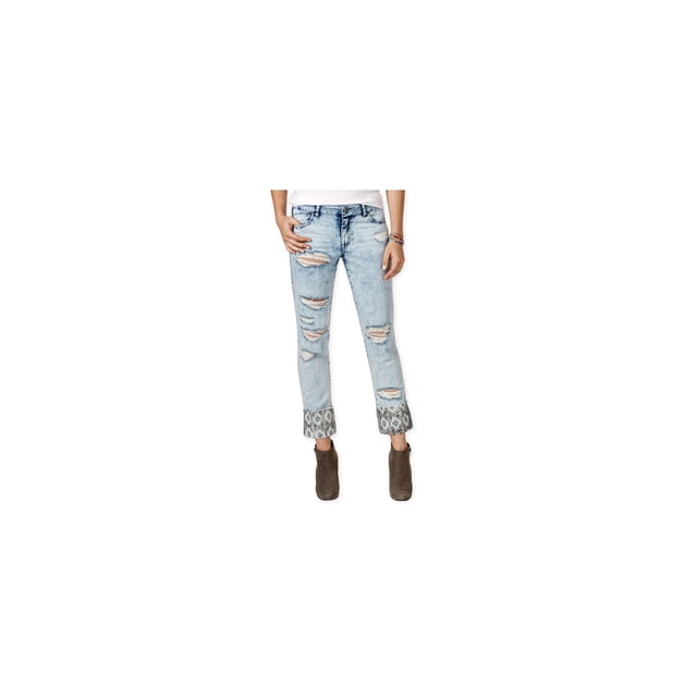 Rewash Womens Ripped Print-Cuff Slim Fit Jeans, Blue, Juniors, 1