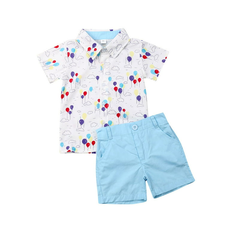 Yinyinxull Toddler Kids Baby Boys Gentleman Clothes Floral Shirt Tops  Shorts Pants Outfits Light Blue 1-2 Years 