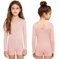 thumbnail image 5 of Haitryli Kids Girls Gymnastics Leotard Long Sleeve Ballet Dance Bodysuit Biketard Tumbling Unitard with Shorts Pink 12, 5 of 6