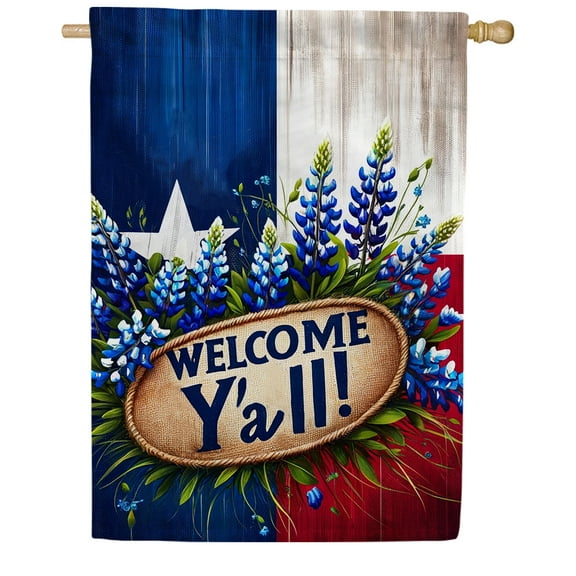 America Forever Texas Blue Bonnets House Flag , 28x40 inch Double Sided, Welcome Y'all Texas State Flags, Patriotic Seasonal Outdoor Decorative Welcome Yard Banner for Home Decor
