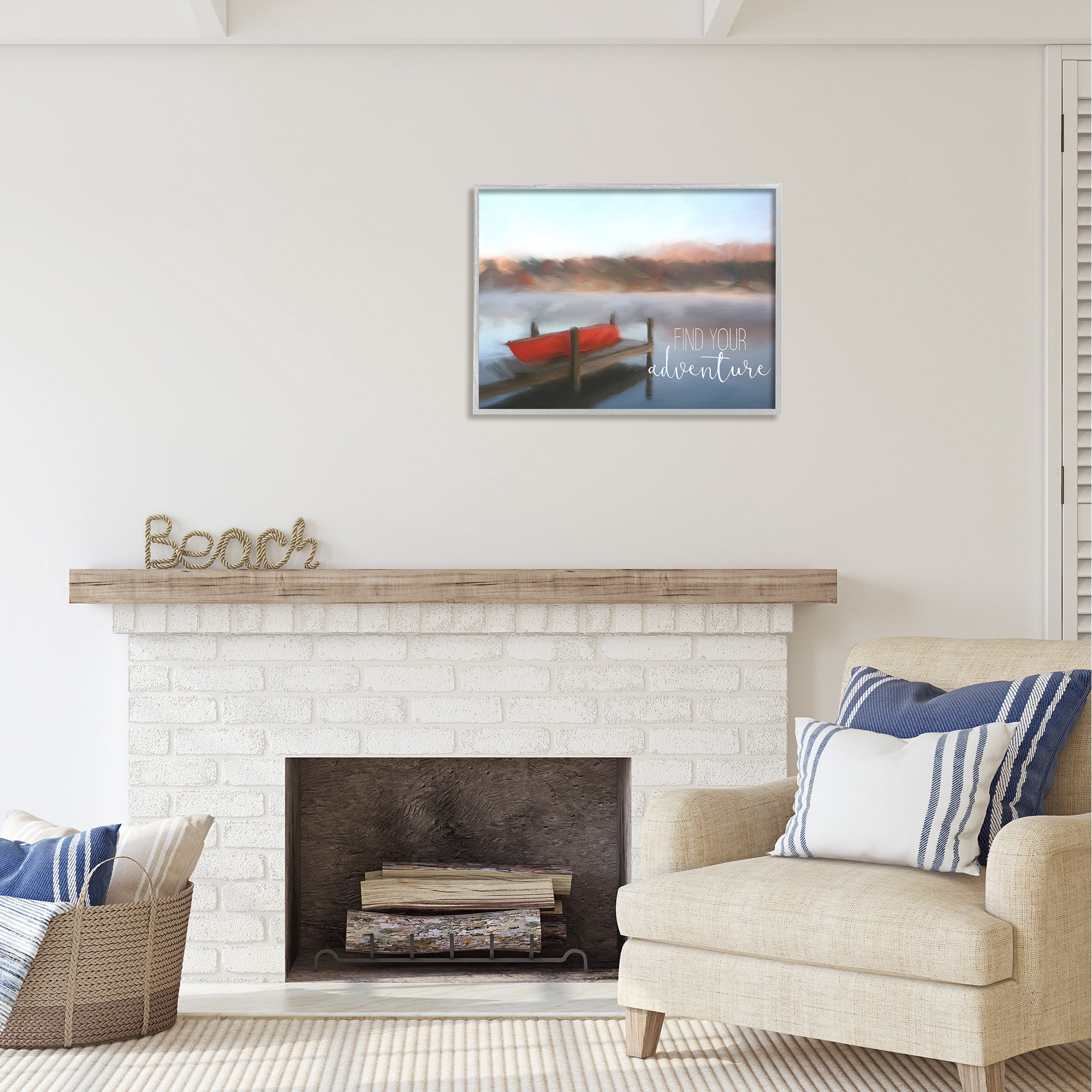 Stupell Industries Find Your Adventure Dock Abstract Painting Gray Framed Art Print Wall Art, 30 x 24