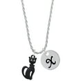 thumbnail image 1 of Delight Jewelry Tall Sitting Matte Black Cat Silvertone Script Initial Disc - X - Charm Necklace, 20"+3", 1 of 1