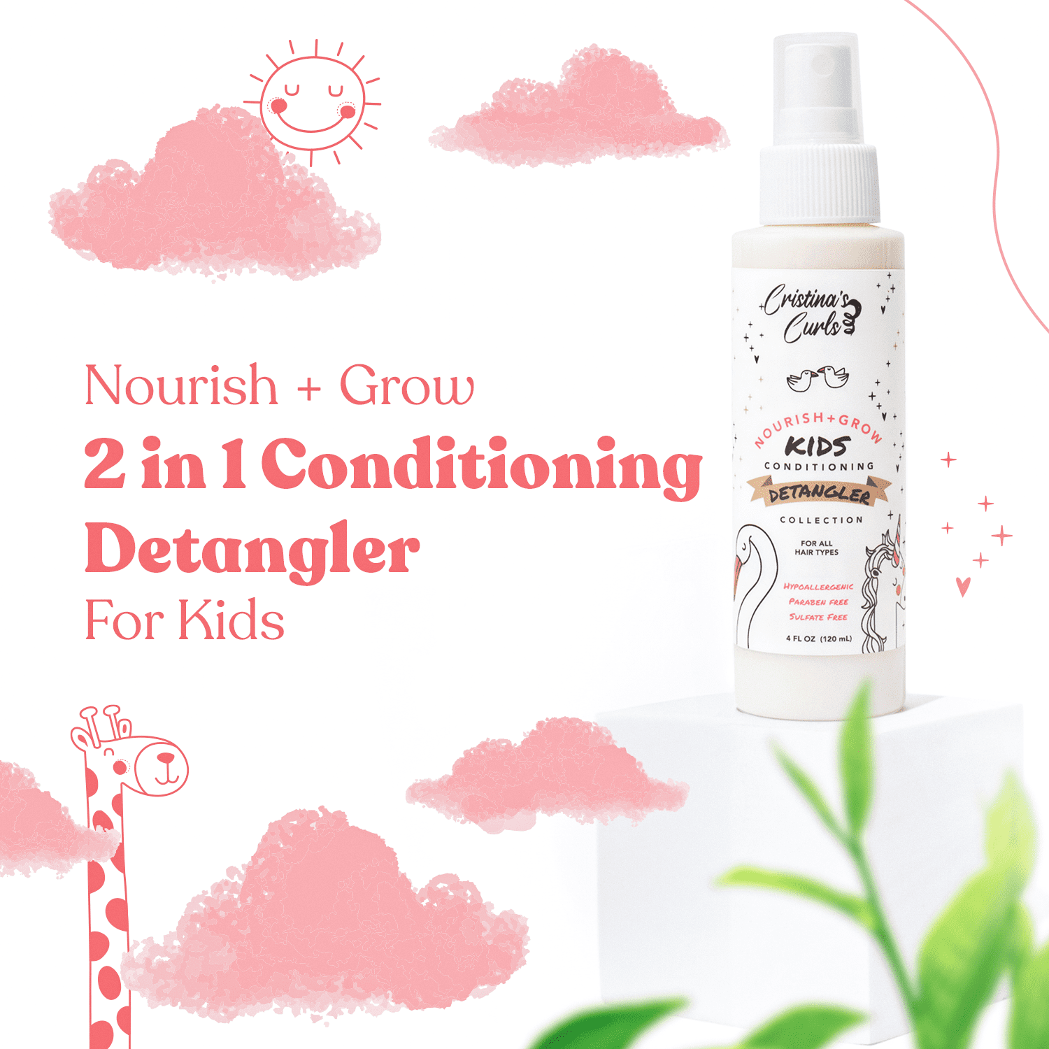 Cristina's Curls Kids Detangler Spray, 2-in-1 Conditioning Detangler Spray for Kids | Kids Leave in Conditioner + Fortifying Spray | Detangle, Moisturize, Strengthen & Protect | Plant-Based & Organic
