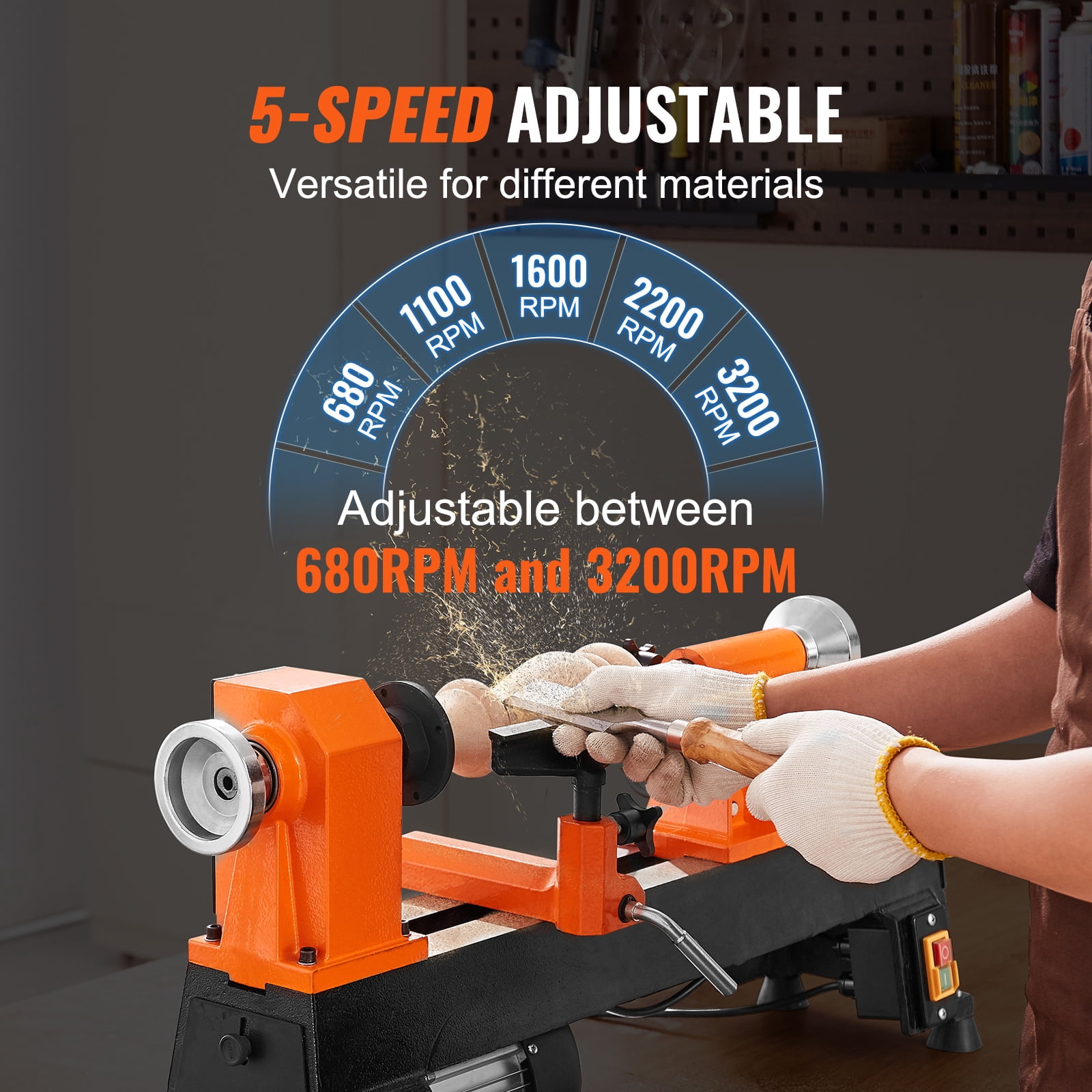 SKYSHALO 10 in x 18 in 0.5 HP 370W Benchtop Wood Lathe Power Wood Turning Lathe