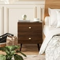 thumbnail image 5 of CLIPOP Walnut Nightstands Set of 2, 21.6” Bedside Table with 2 Drawers, Angled Slat Design, Solid Wood Legs, Mid Century Night Stand for Bedrooms, Home Office, Small Spaces, 5 of 9